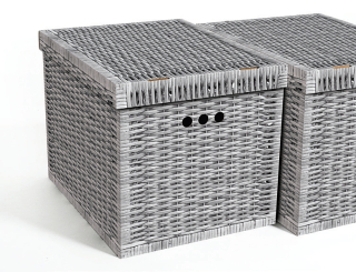 Dekorativní krabice šedé proutí XL, úložný box s víkem, vel. 42x32x32cm vip