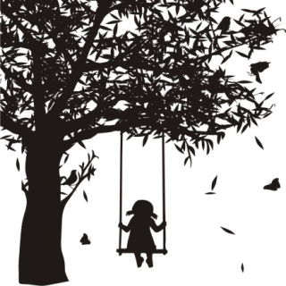 Strom, holčička na houpačce, samolepka na zeď, rozměry 100x100cm / XL