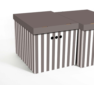 Dekorativní krabice bílé pruhy / šedé pozadí XL úložný box, velikost 42x32x32cm